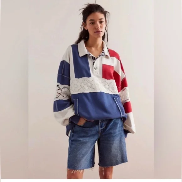 Free People We the Free American Dream Polo Pullover - Picture 1 of 7